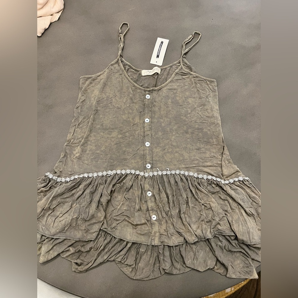 NWT Impressions Women's Army Green Drop Waist Button Tank, Size L
